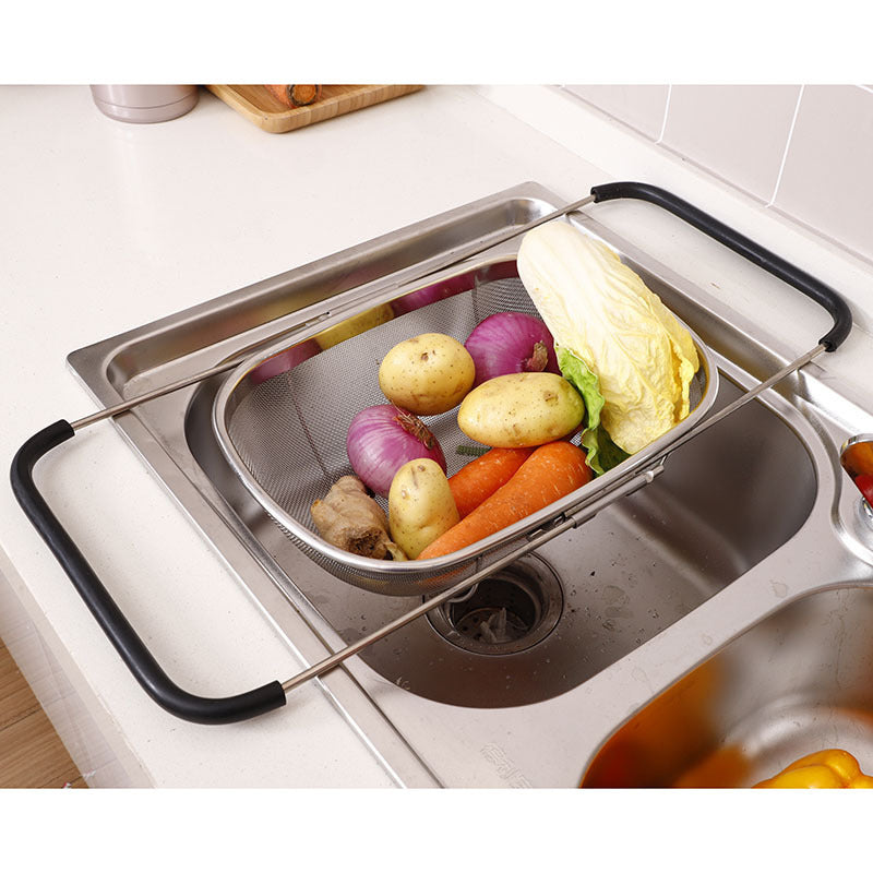 Danny Home Stainless Steel Colander Expandable Strainer Fine Mesh Basket 34cm