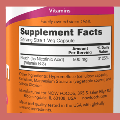 NOW Foods Niacin 500 mg No Flush 250 Capsules