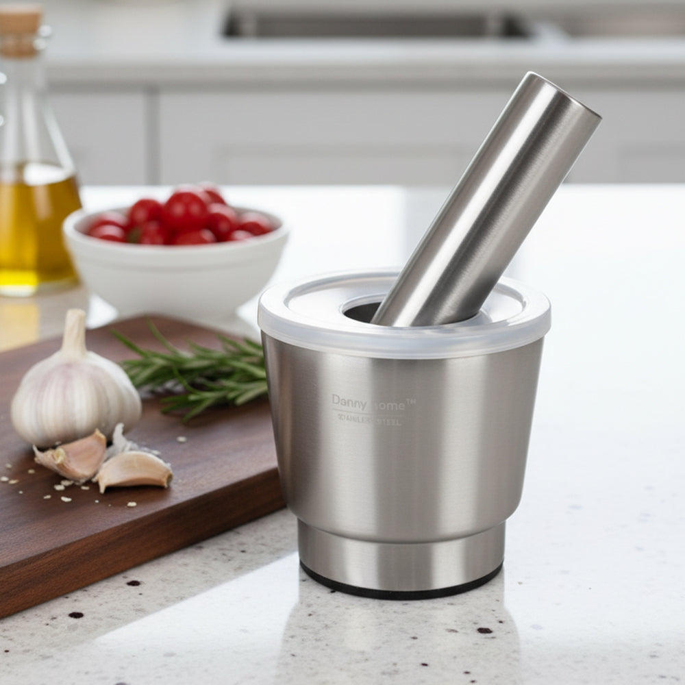 Danny Home Stainless Steel Mortar & Pestle Set with Lid