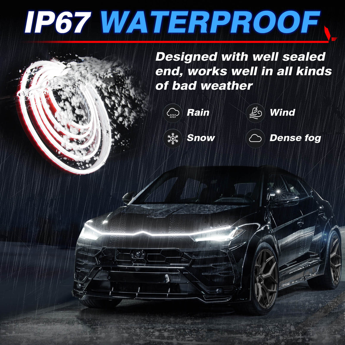 Car Hood Light Strip, Flexible Exterior Car LED Strip Lights Waterproof (Crystal Blue) - Medaid International