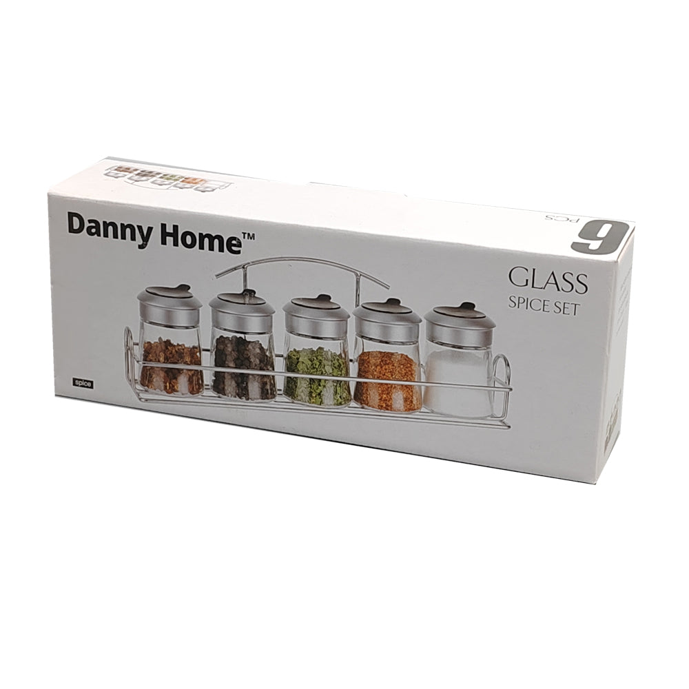 Danny Home Glass 5-Pcs Spice Jars & Stand 60ml