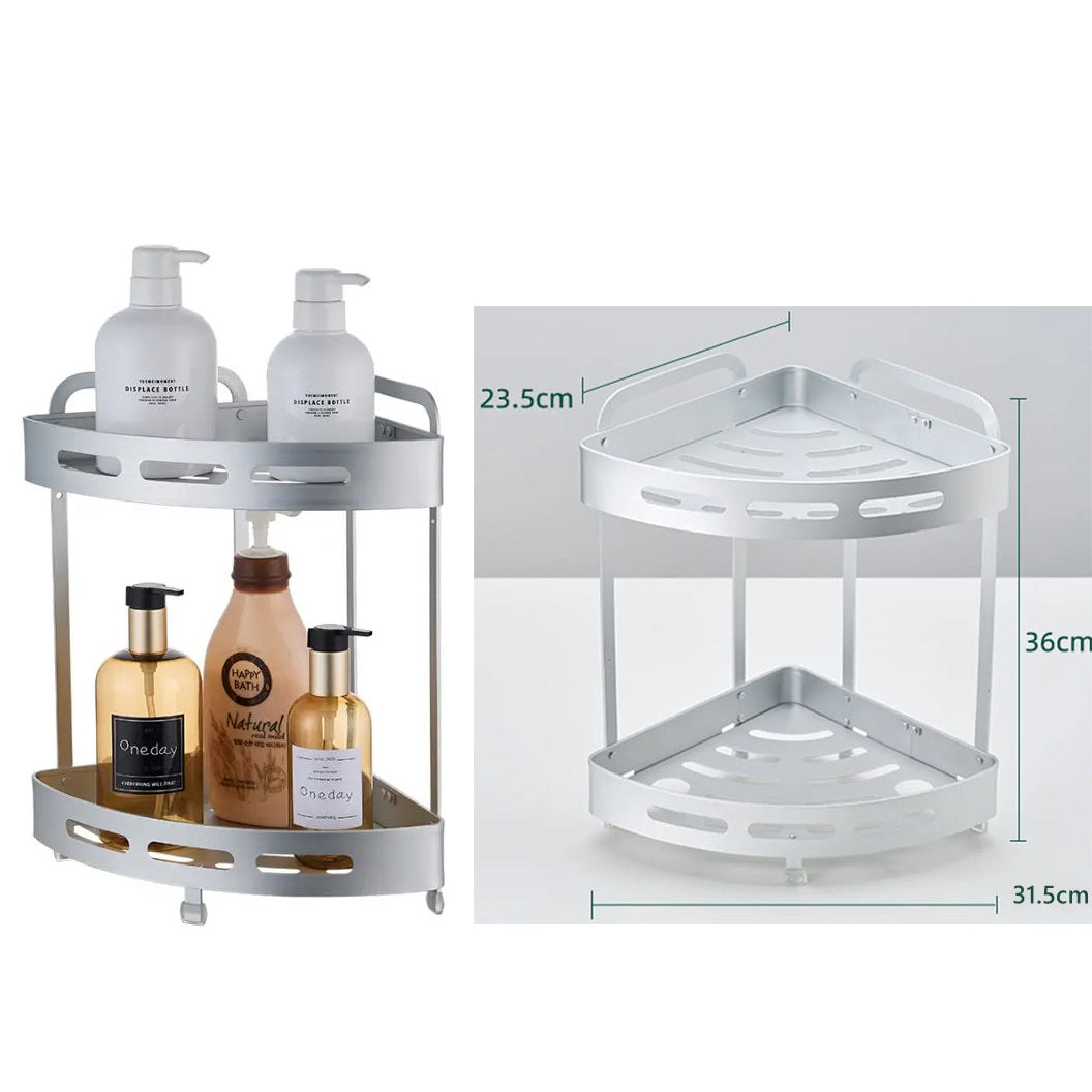 2 Tiers Aluminum Corner Shower Bathroom Shelve