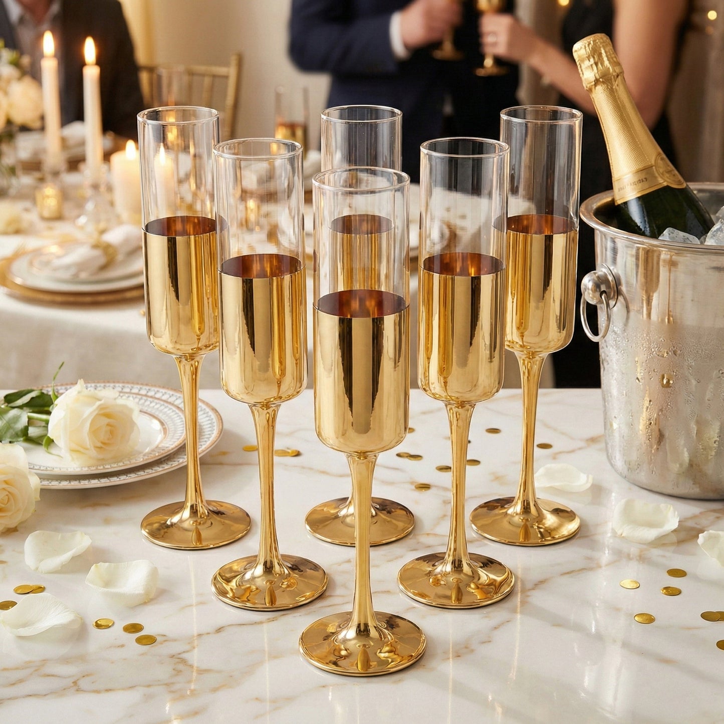6-Pcs Elegant & Smooth Beverages Champagne Flute Glass – Gold 190ml #3769