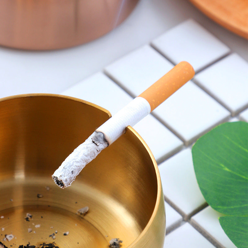 Round Stainless Steel Cigarette Ashtray Gold – 9 cm PG-9J