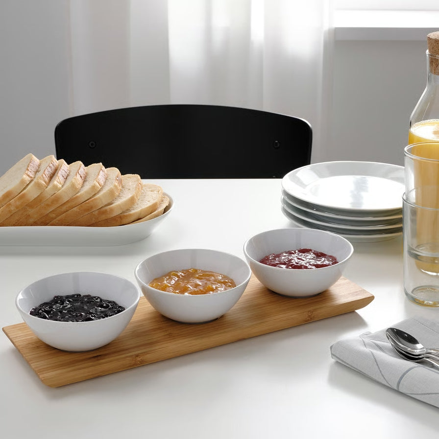 Danny Home 3-Pcs Ceramic Bowls With Bamboo Tray