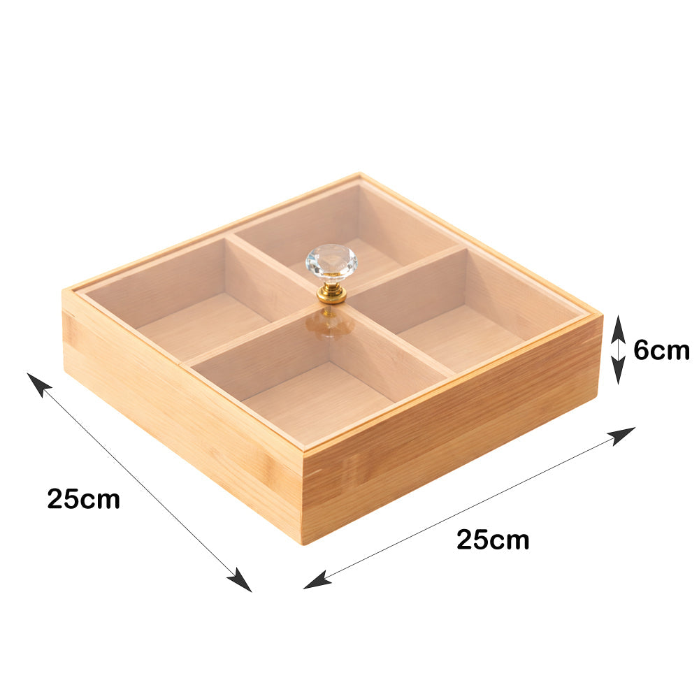 Bamboo Nuts Tray with Protective Lid – 4 Compartments