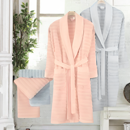 Verona 6 Pieces Family Bathrobe Set ( white - salmon )