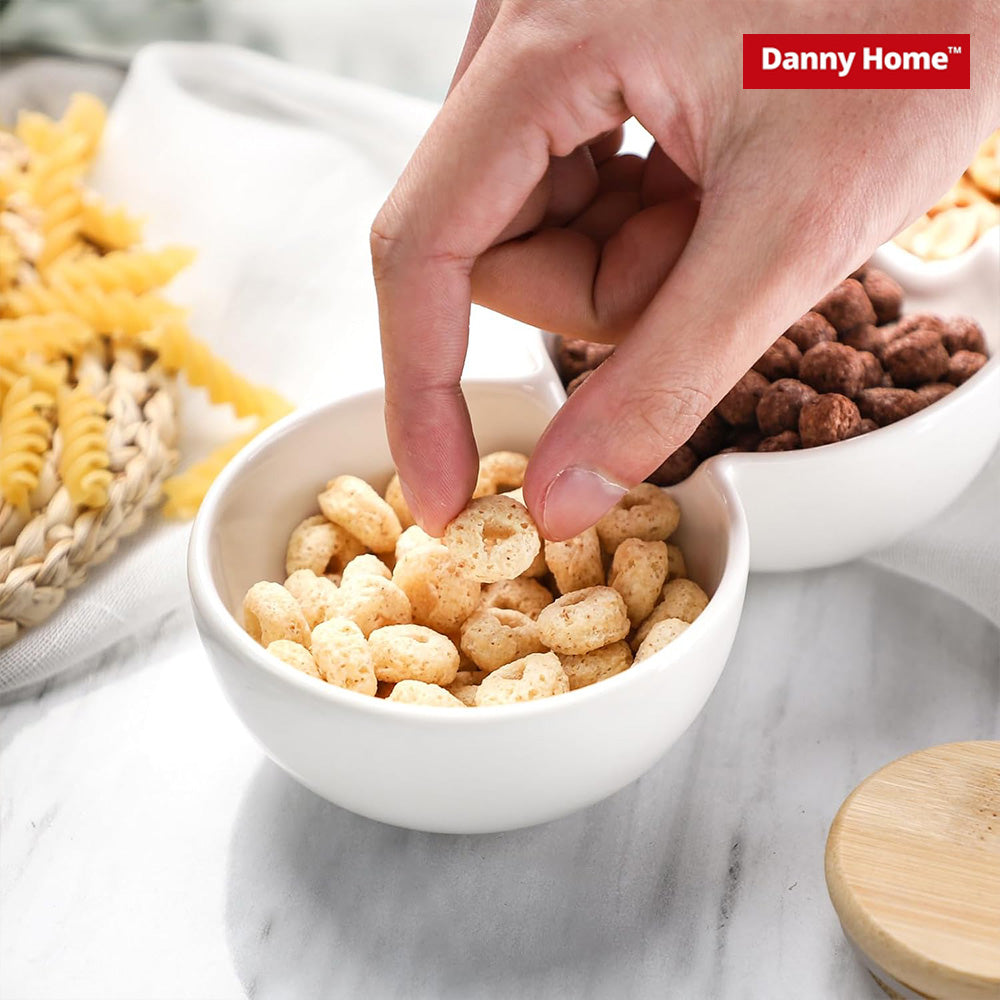 Danny Home Chips and sauce ceramic Bowls with wooden handle – 3 Parts