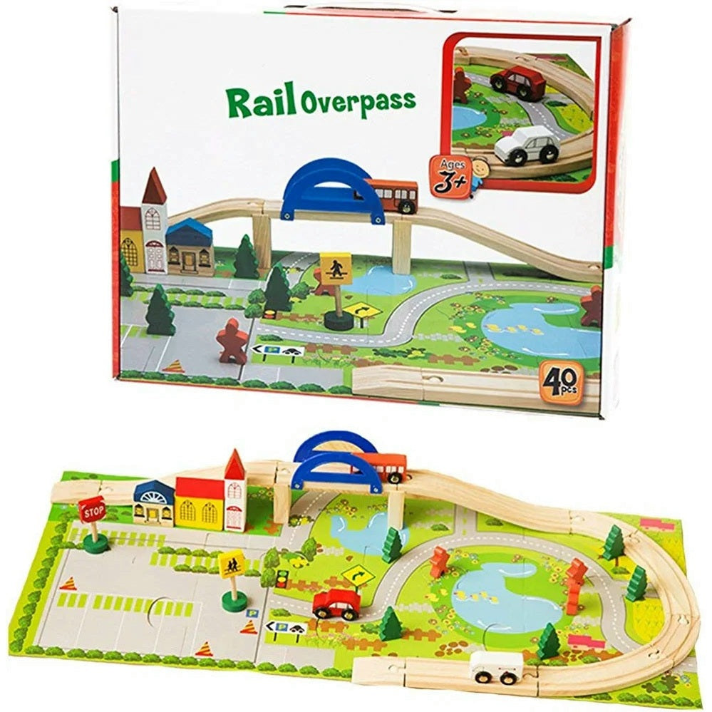 Tumama Kids - Wooden Rail Overpass - Track Set