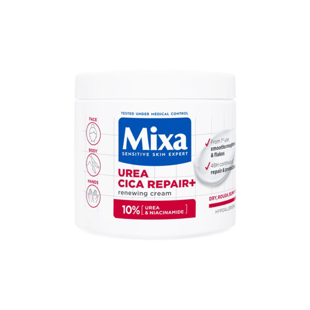 Mixa Urea Cica Repair Cream Jar - For Keratosis Pilaris, Dry Rough Fragile Skin & Tiny Reddish Bumps - For Face, Hands & Body - 400 ml
