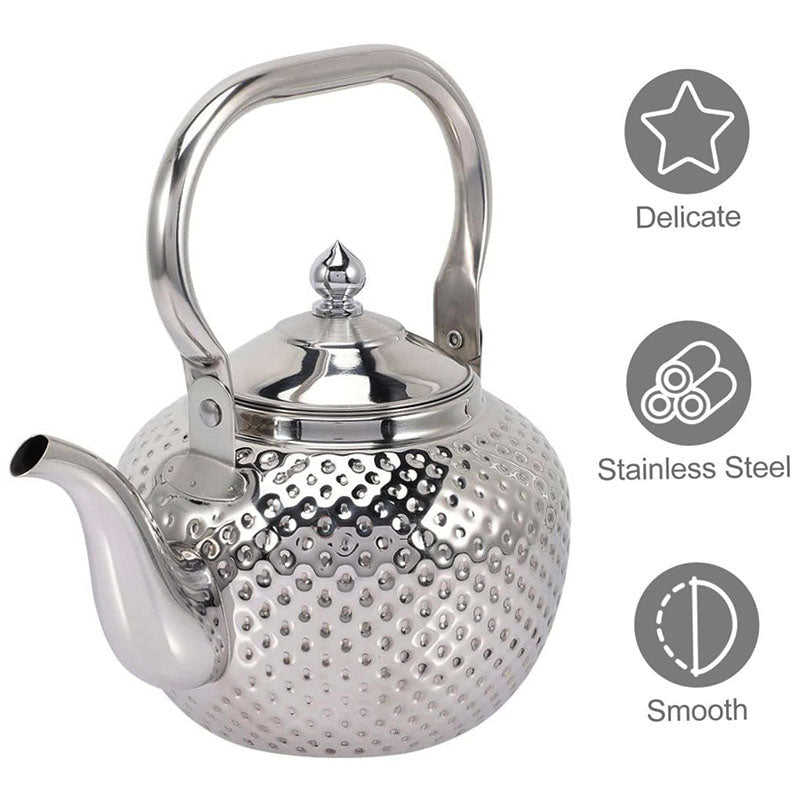 1.5 L Stainless Steel Tea Kettle with Hammer Texture Design Household Teapot Kettle Suitable for Induction Cooker and Stovetop Silver - Medaid International