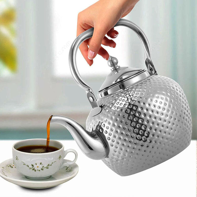 1.5 L Stainless Steel Tea Kettle with Hammer Texture Design Household Teapot Kettle Suitable for Induction Cooker and Stovetop Silver - Medaid International