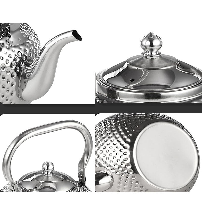 1.5 L Stainless Steel Tea Kettle with Hammer Texture Design Household Teapot Kettle Suitable for Induction Cooker and Stovetop Silver - Medaid International