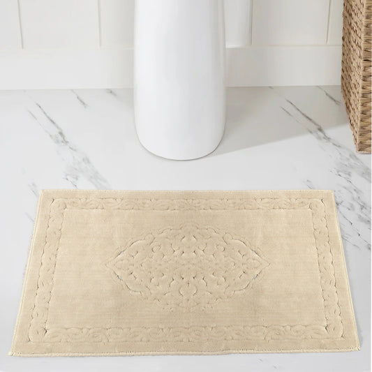 100 CM X 60 CM Cotton Bathroom Mat Extra Soft and Absorbent Bath Mats Washable Mat for Bathroom Floor Kitchen and Room Beige - Image 1