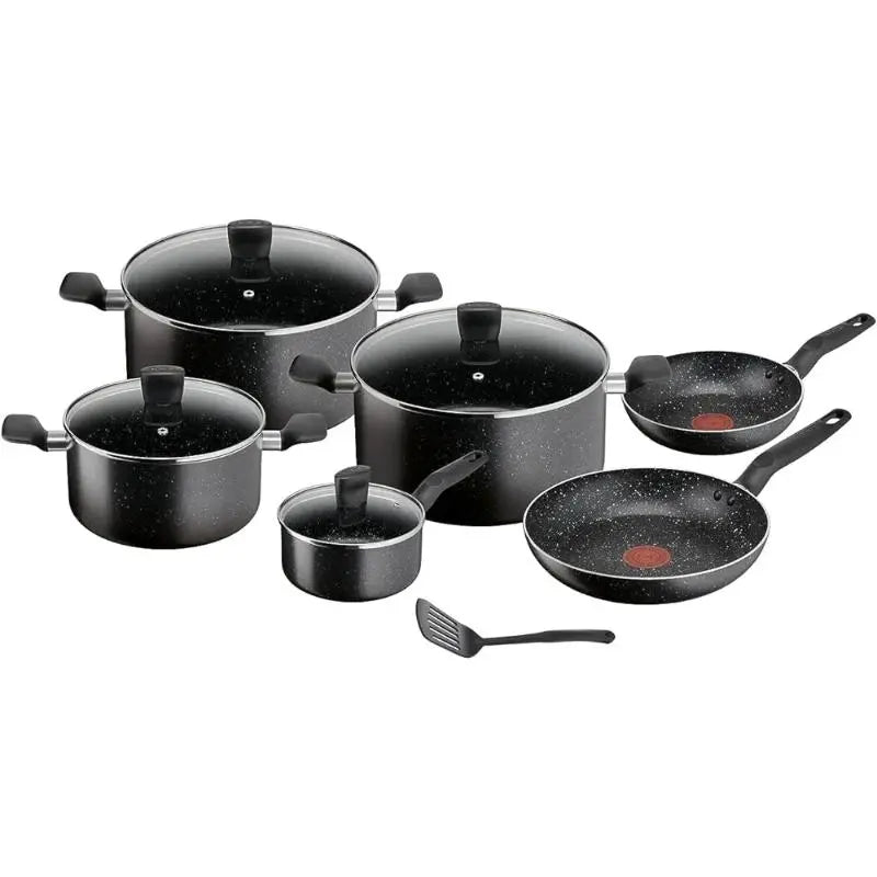 Tefal SuperCook Dark Stone 11 pieces Set with glass lids