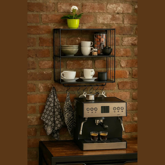 Modern Industrial Wall Shelf with Hooks By Wenko