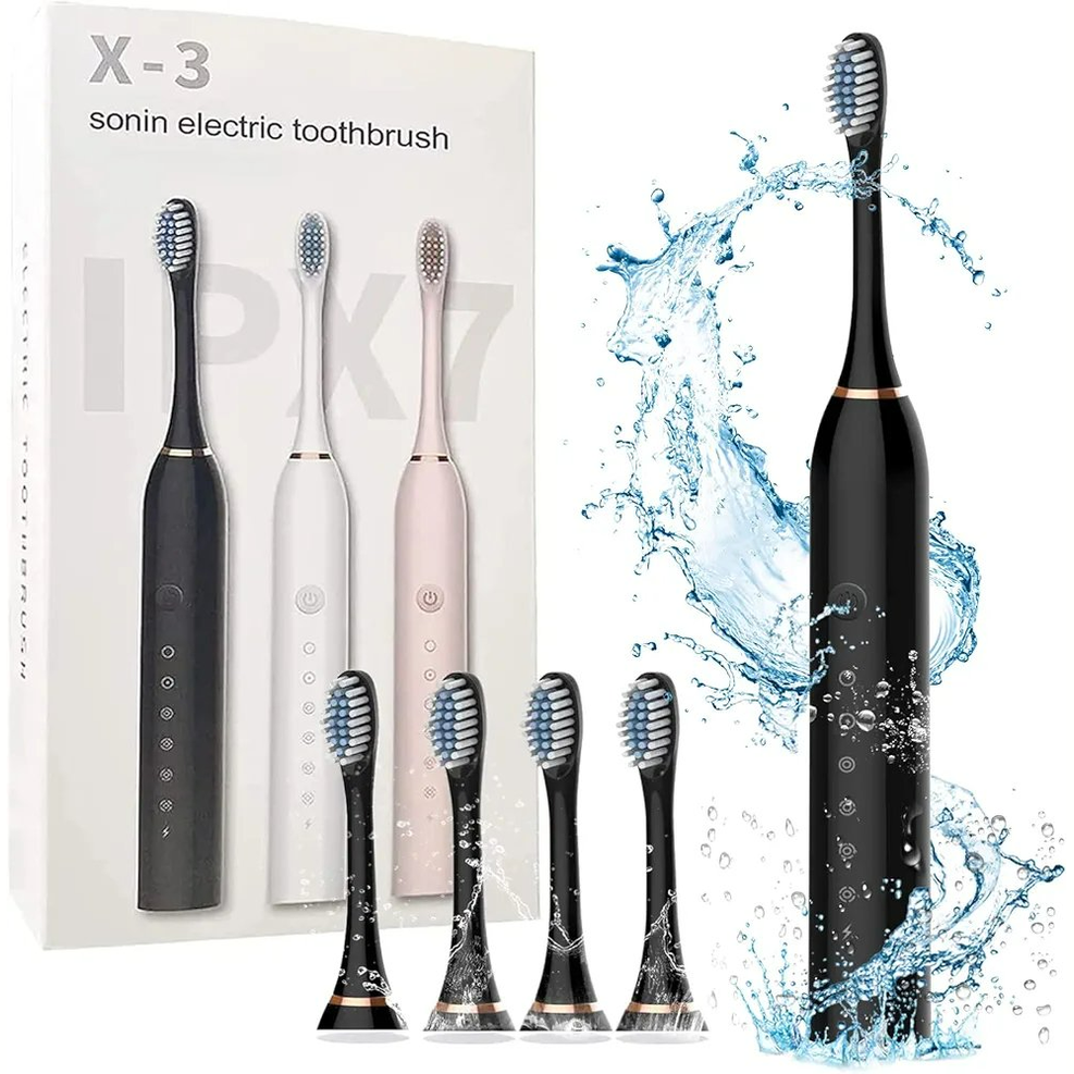 Sonic Electric Toothbrush, USB Rechargeable with 4 Brush Heads & 6 Modes | IPX7 Waterproof for Adults and Kids