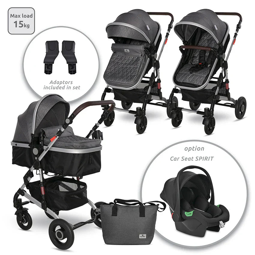 Lorelli - Baby Stroller - Alba Premium Set 3in1 - (NEW) - Steel Grey - Travel System