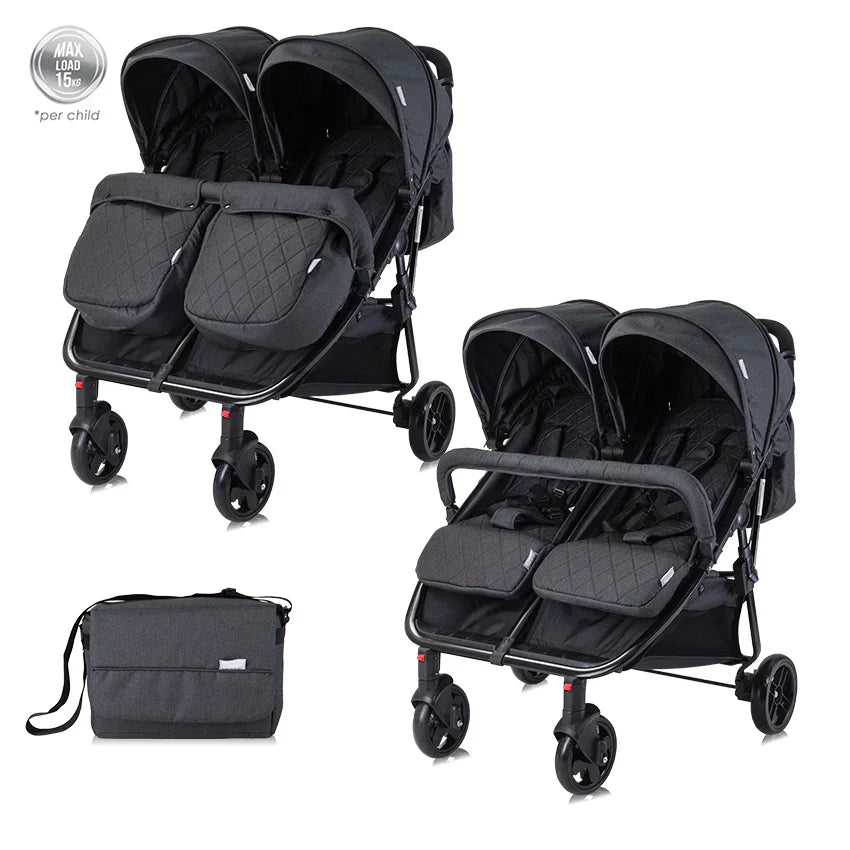 Lorelli - Twin Baby Stroller - Black - (+Bag)