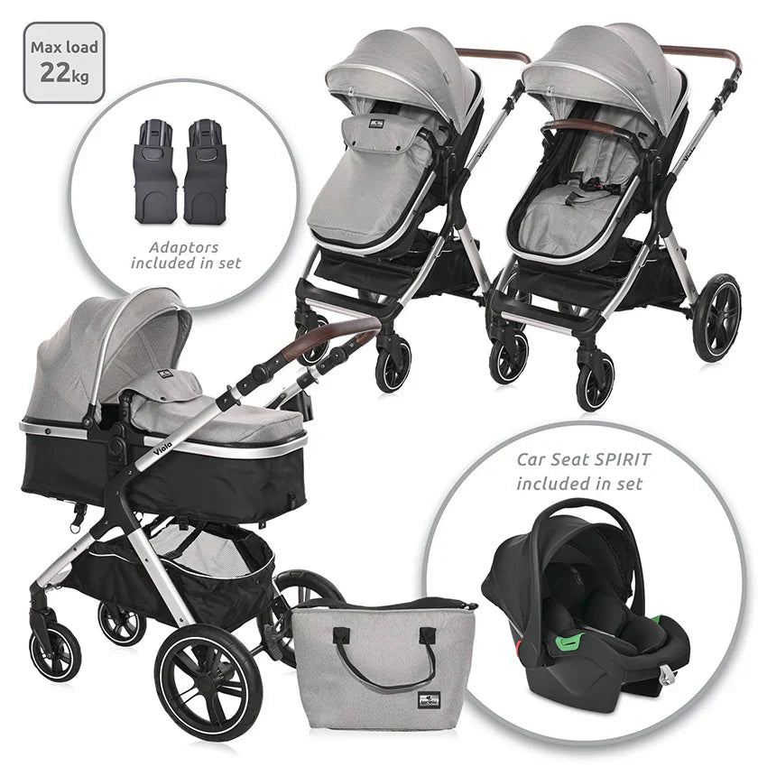 Lorelli - Baby Stroller - Viola 3in1 With Transformable Seat - Grey - Travel System