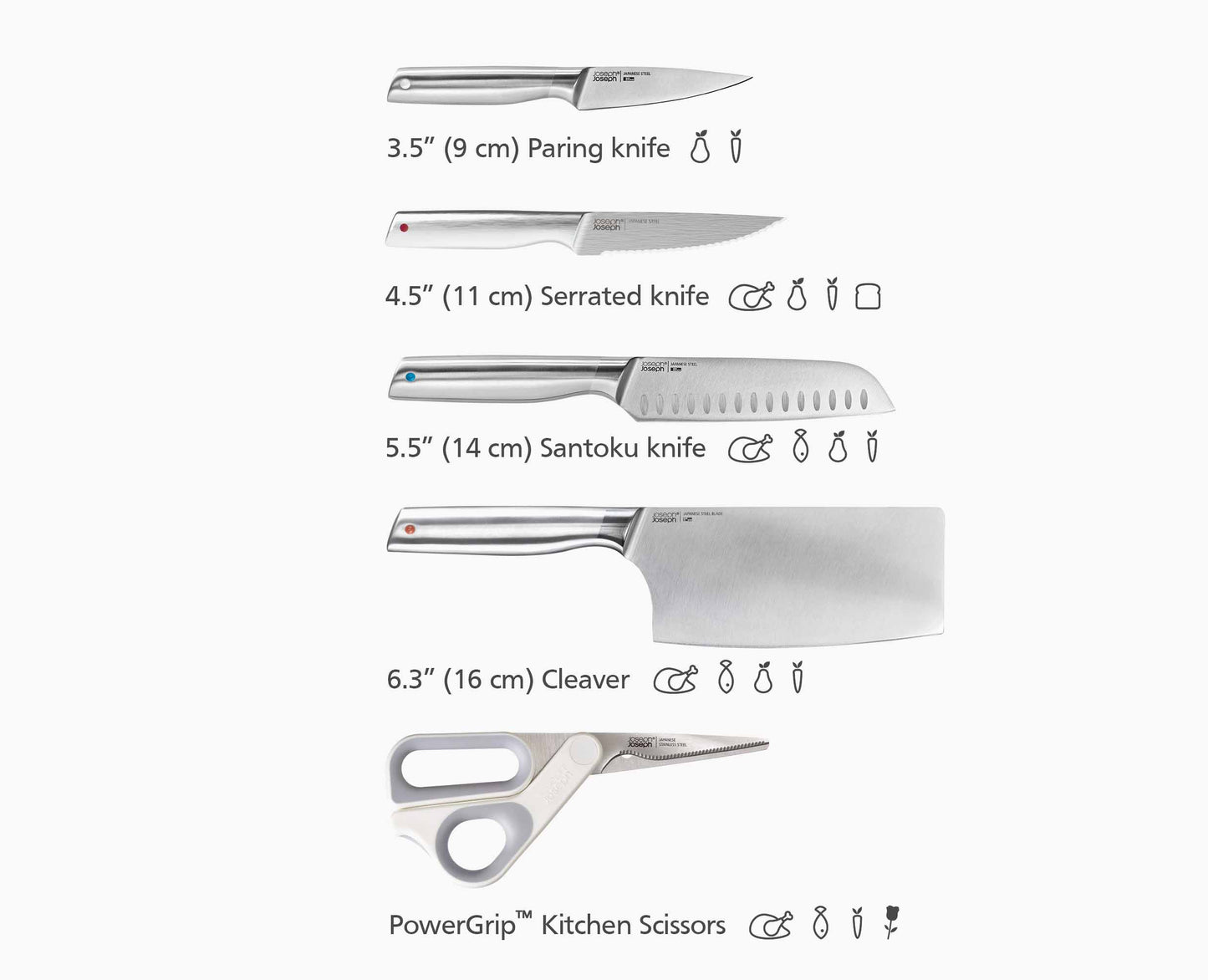 Joseph Joseph Elevate™ Fusion 5-piece Knife & Scissor Set with Beechwood Block
