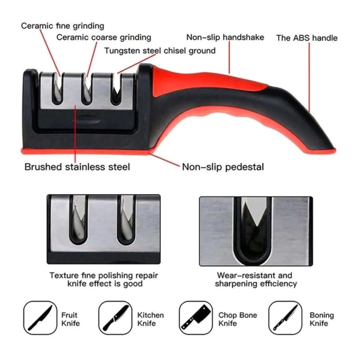 Knife Sharpener 3-Stage Quick Tool with Non-Slip Base