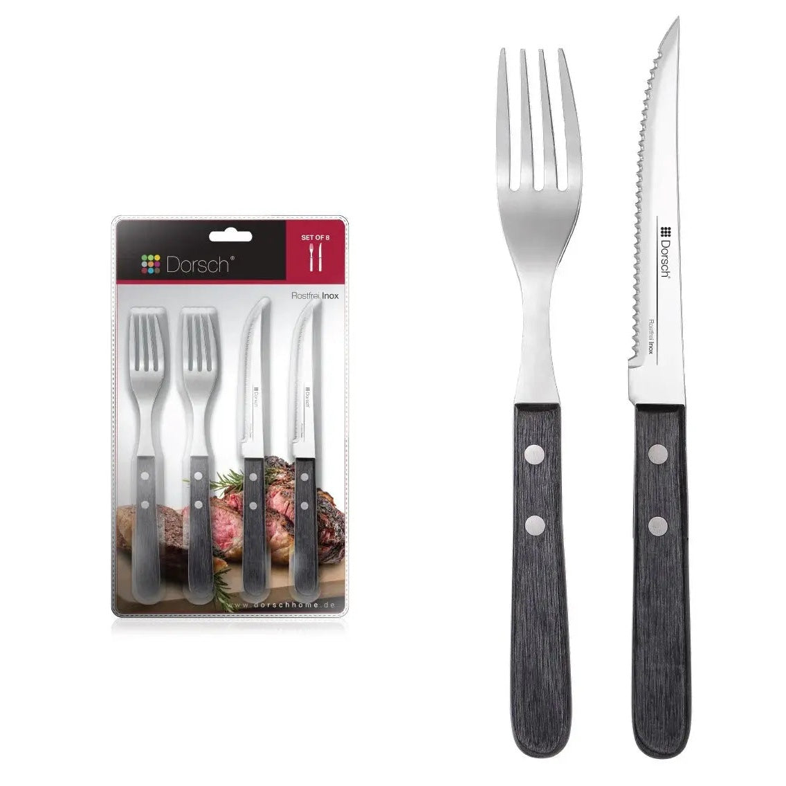 Dorsch Wooden Steak Set 8pcs with Polished Pakka Wood Handles