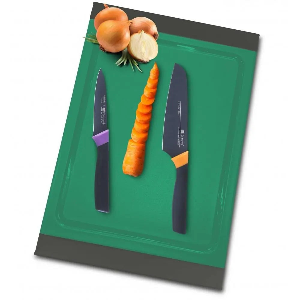 Green & Red Cutting Board and Chef Knife Set
