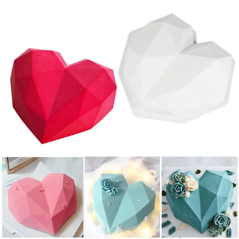 3D Diamond Heart Shape Silicone Molds