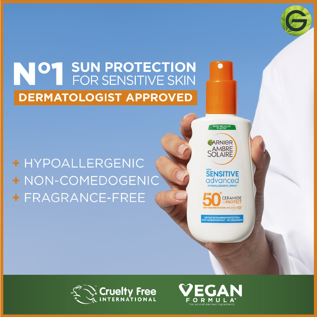 Garnier Ambre Solaire Sensitive Advanced SPF 50+ Ceramide Protect Sunscreen Spray For Adults 150ml - Medaid International