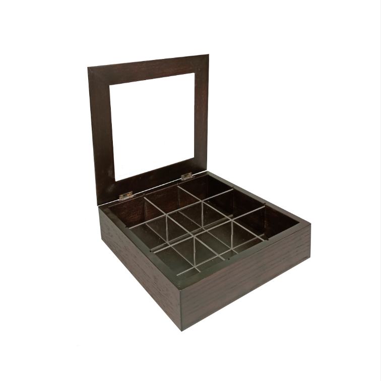 Wooden Glass Tea Box – Wenge- 23x23x8cm – Flow Collection