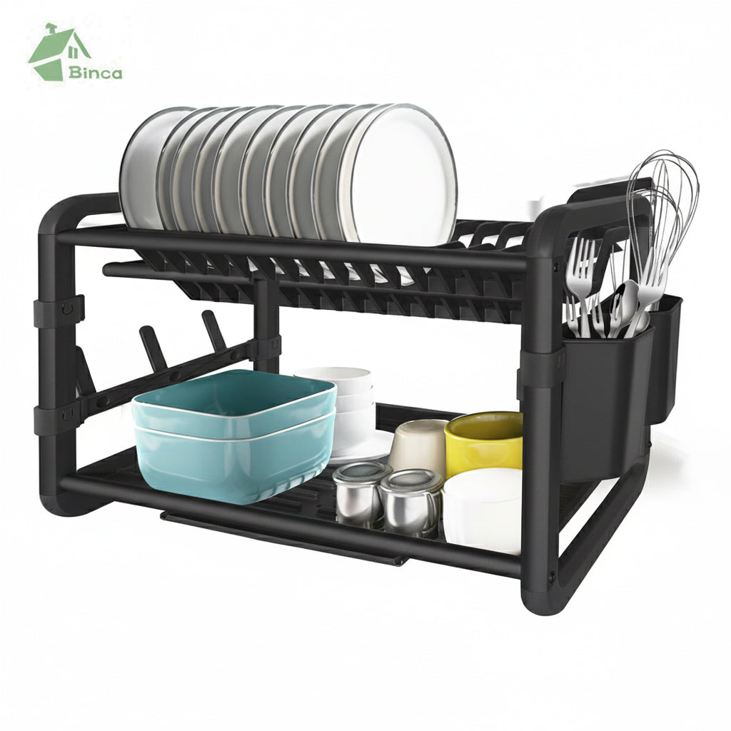 Binca Aluminum 2-Tier Dish Drying Rack 61-cm ( Black )