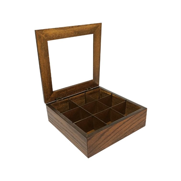 Wooden Glass Tea Box – Light Walnut- 23x23x8cm – Flow Collection