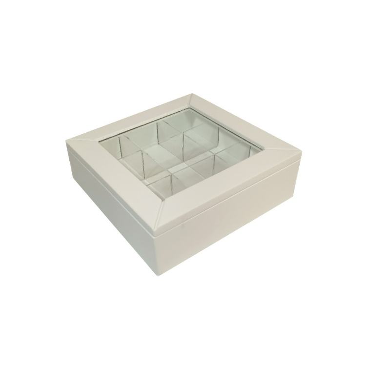Wooden Glass Tea Box – White- 23x23x8cm – Flow Collection