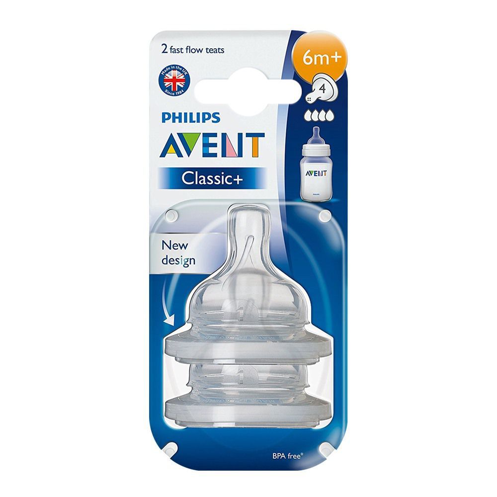 Avent - 2 Classic Teats Fast Flow - 4 Holes - 6m+