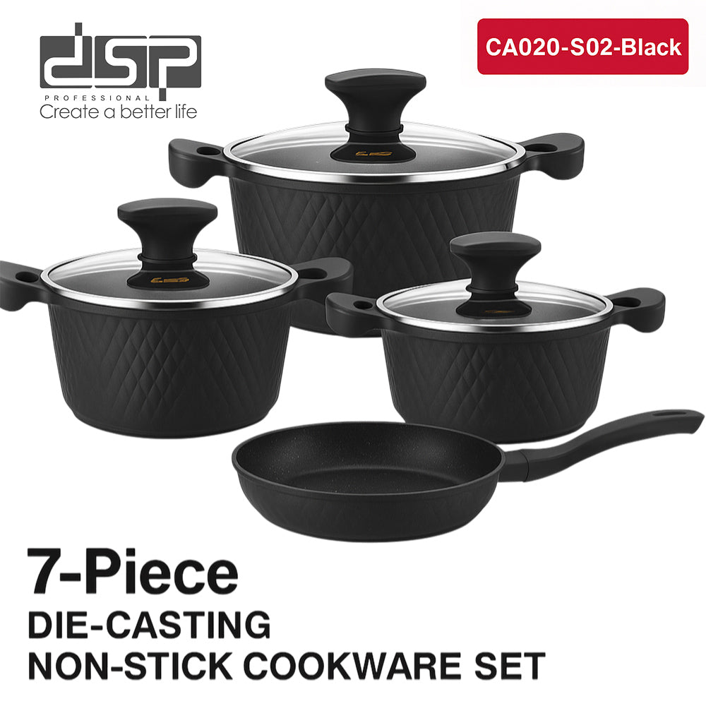DSP CA020-S02-Black, 7-Piece Die-Cast Non-Stick Cookware Set