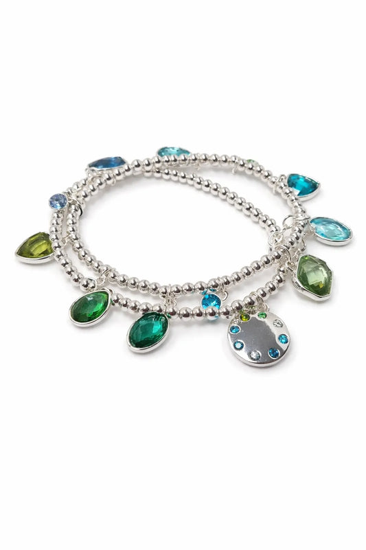 Anne Klein Silver-Tone 2-Pc. Blue & Green Stone Charm Stretch Bracelet Set | Anne Klein in Lebanon