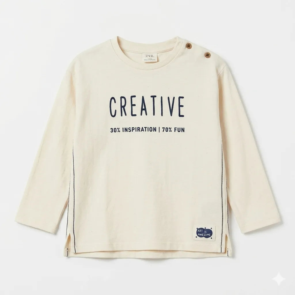 Zara Boy's Beige "Creative" Long Sleeve Blouse | Zara In Lebanon