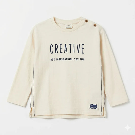 Zara Boy's Beige "Creative" Long Sleeve Blouse | Zara In Lebanon