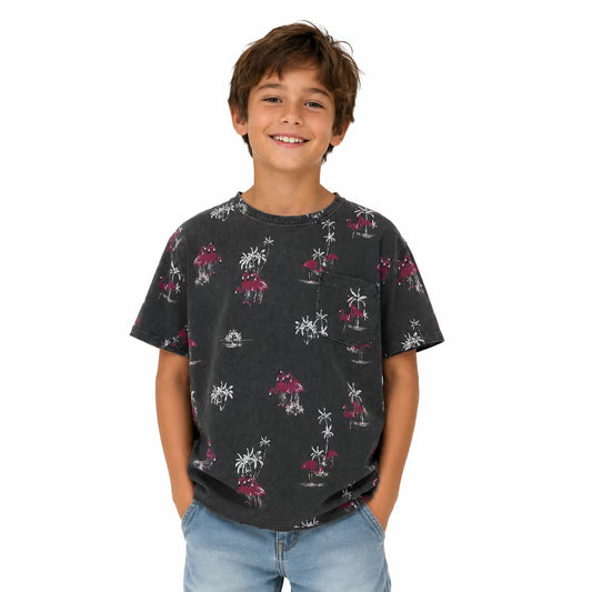 Zara Boy's Washed Grey Flamingo Printed   T-Shirt    | Zara in Lebanon