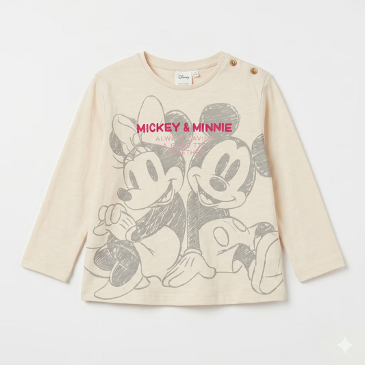 Zara Baby  Girl's Cream With Mickey & Minnie Mouse Printed Long  Sleeve Blouse   | Zara in Lebanon