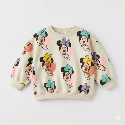 Zara Girl's Cream With Minnie Mouse Giving Kisses  Printed  Sweatshirts  | Zara in Lebanon