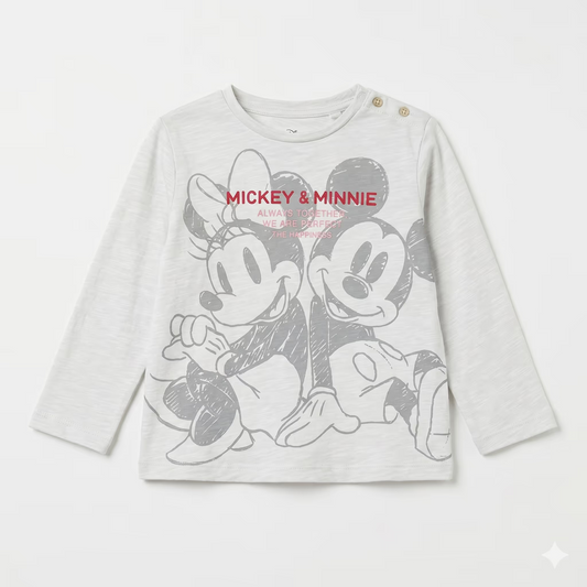 Zara Baby  Girl's Light Grey With Mickey & Minnie Mouse Printed Long  Sleeve Blouse   | Zara in Lebanon