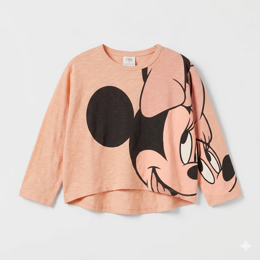 Zara Girl's Light Peach  Minnie Mouse  Long-Sleeve Blouse   | Zara in Lebanon