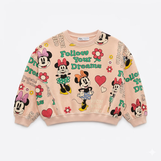 Zara Baby Girl's  Light Pink All Over Printed Minnie Mouse Sweatshirt  | Zara in Lebanon