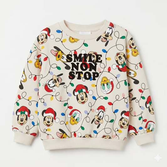Zara Boy's Light Beige Disney Characters Christmas Printed Sweatshirt | Zara In Lebanon