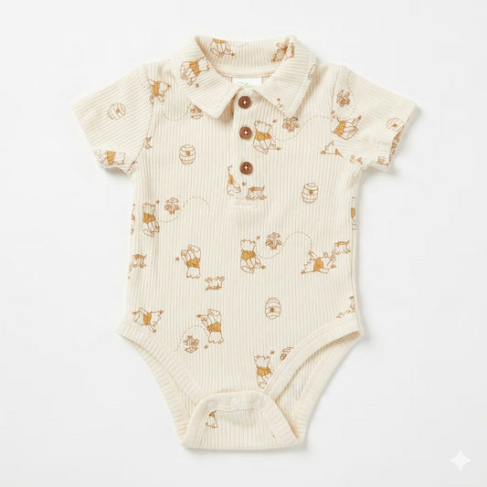 Disney Baby Boy's Beige Short Sleeve All Over Print Bodysuits | Disney In Lebanon