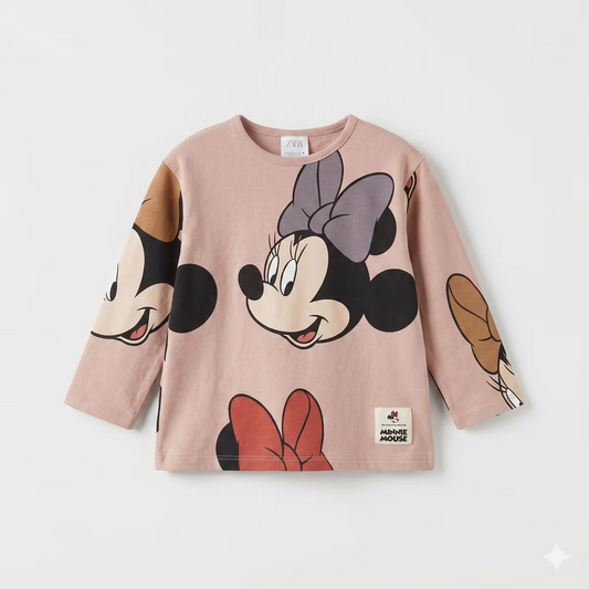 Zara Girl's Light Pink With Minnie Mouse Printed Blouse   | Zara in Lebanon