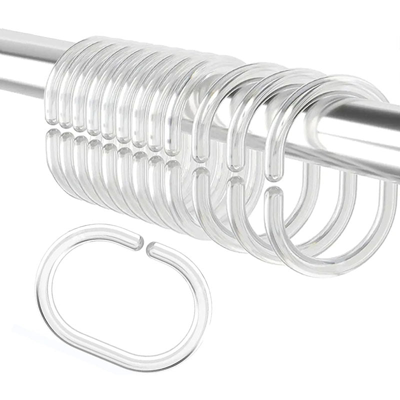 12 Rings Clear Acrylic Shower Curtain Rings Transparent Shower Hooks for Bathroom Curtains - Image 1