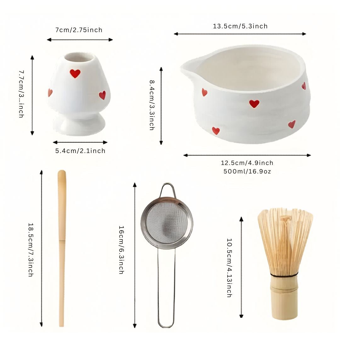 Premium Matcha Set with Hearts – 5 Pieces